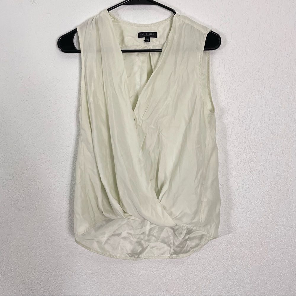 Rag & Bone Ivory White 100%‎ Silk V Neck Sleeveless Blouse Tank Top XS